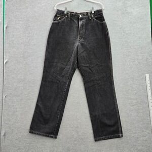 VINTAGE Wrangler Women Jeans 16 Black Denim Straight‎ Misses Full Fit 80s USA